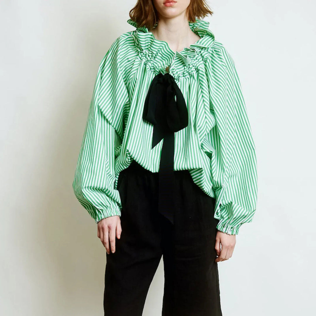 Elowenne Ruffle Tie Neck Cotton Blouse
