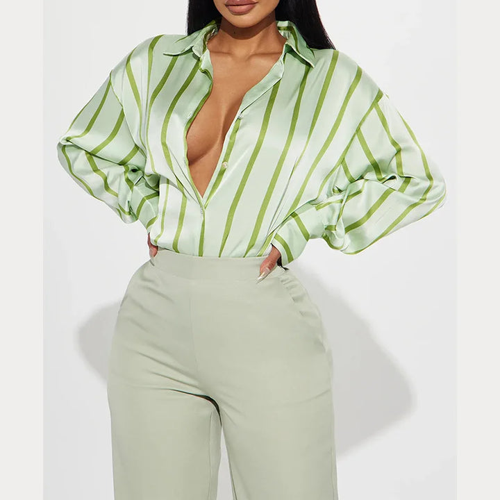 Serelisse Satin Stripe Button Shirt
