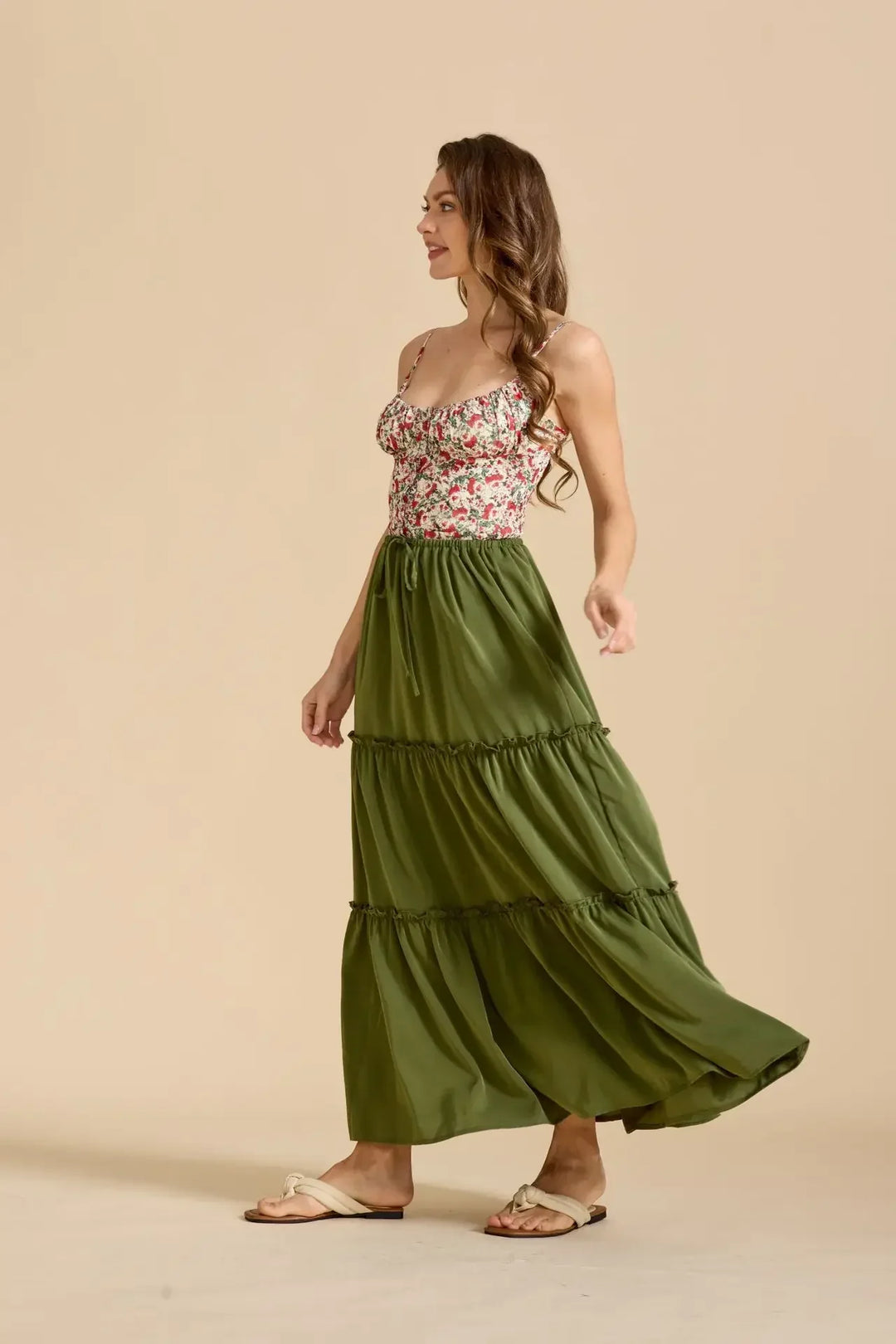 Elarie Floral Drawstring Maxi Skirt