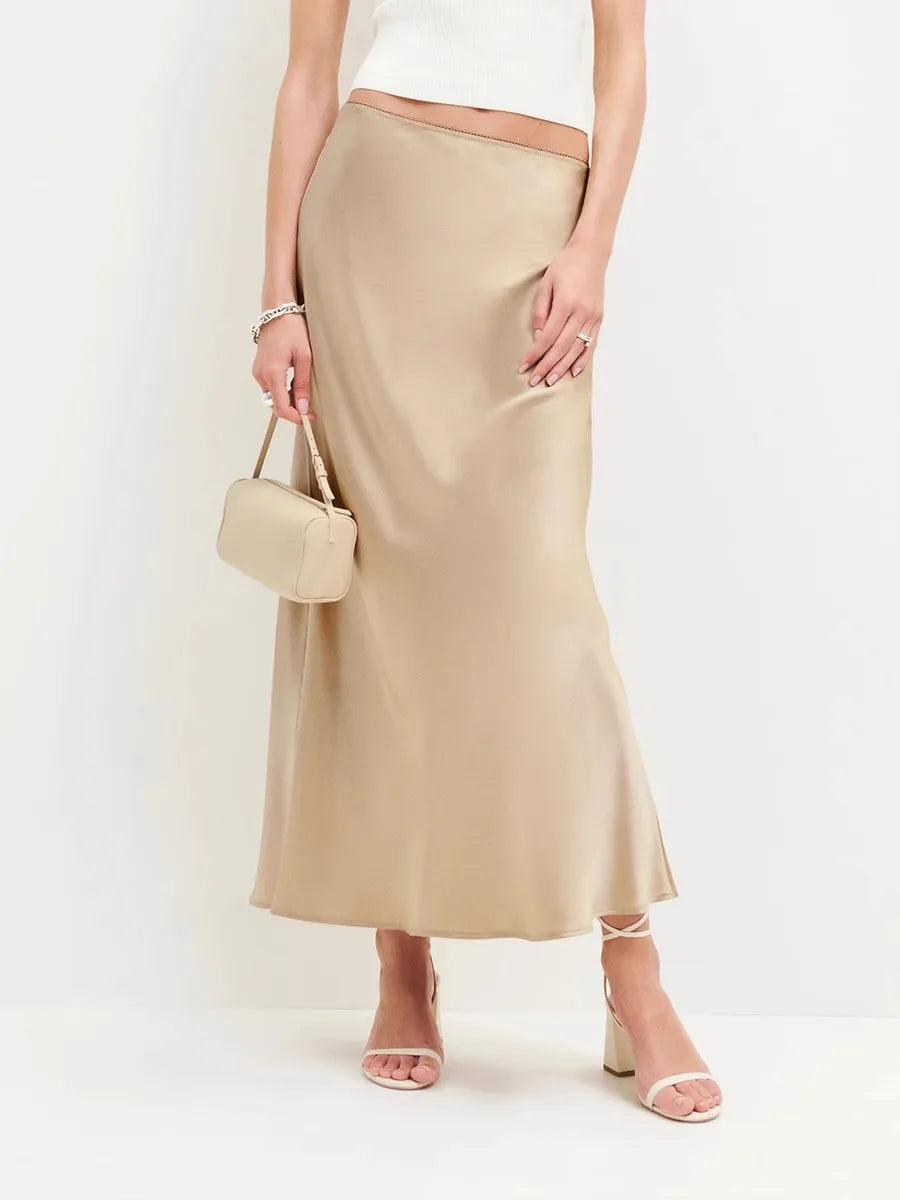 Liora Satin Bias Cut Midi Skirt