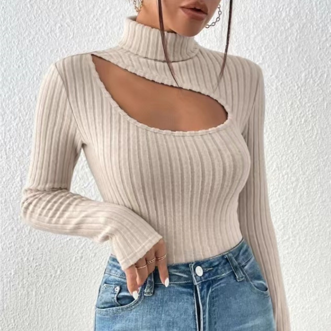 Seraphina Cut Out Rib Knit Turtleneck Top