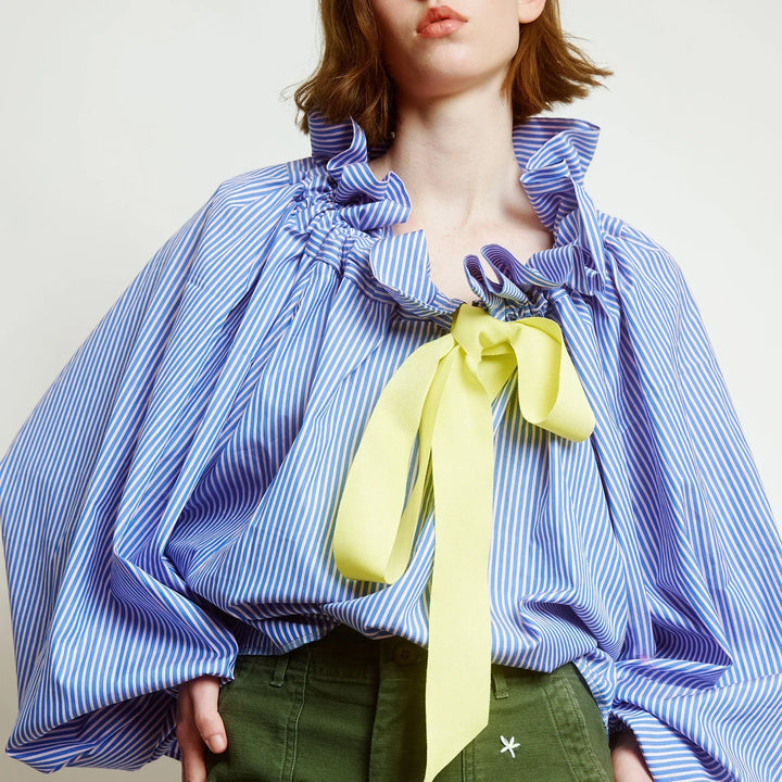 Elowenne Ruffle Tie Neck Cotton Blouse