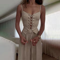 Selene Lace-Up Top Wide Leg Pants Set
