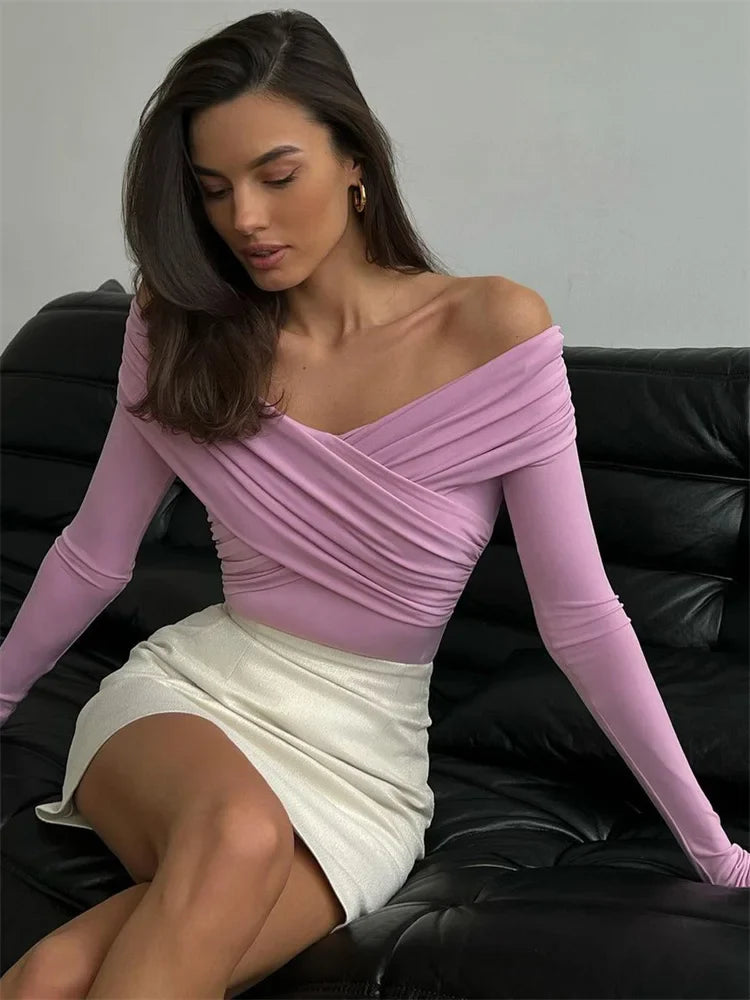 Virella Off Shoulder Pleated Long Sleeve Top
