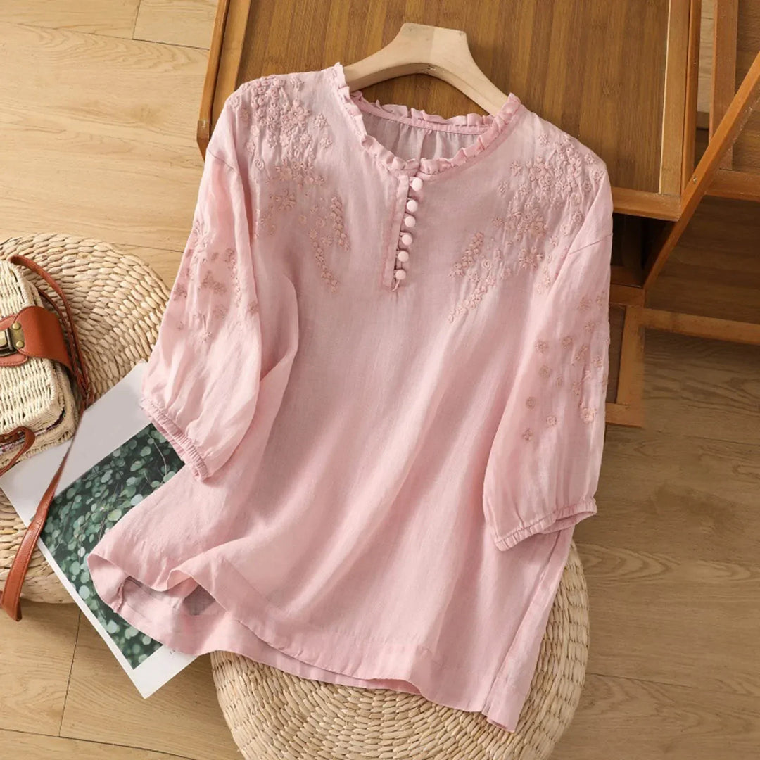 Mireya Embroidered Button Front Blouse
