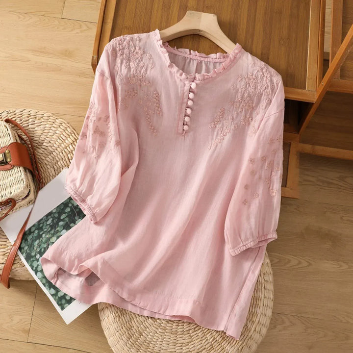 Mireya Embroidered Button Front Blouse