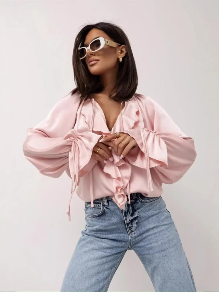 Serelina Satin Ruffle Tie Blouse