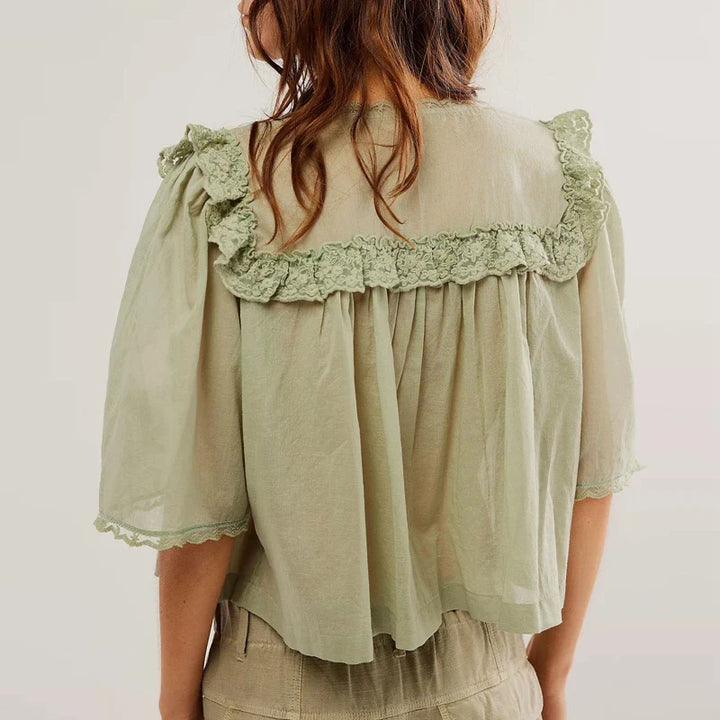Elowira Lace Trim Ruffle Blouse