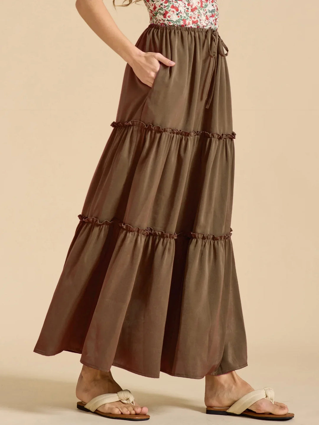 Elarie Floral Drawstring Maxi Skirt