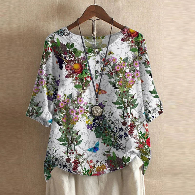 Virella Retro Print Relaxed Blouse