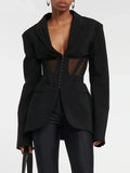 Black Illusion Sheer Panel Blazer