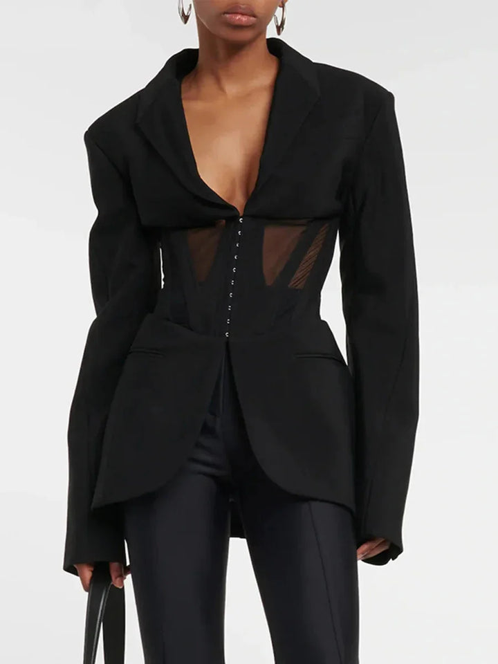 Black Illusion Sheer Panel Blazer
