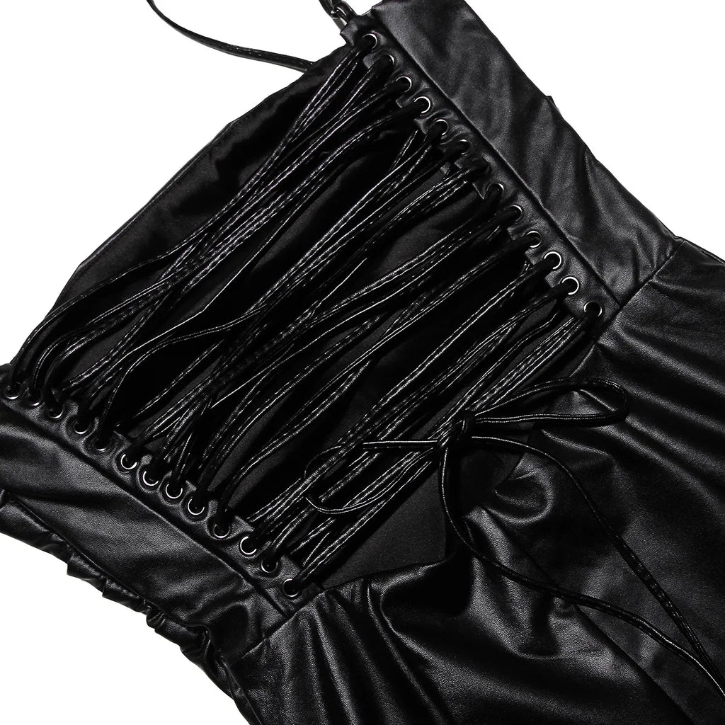Onyx Lace-Up Faux Leather Midi Dress