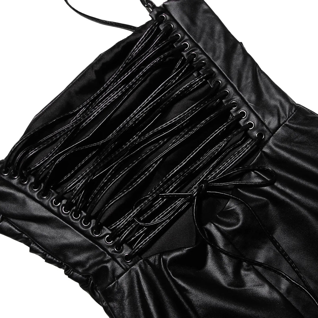 Onyx Lace-Up Faux Leather Midi Dress