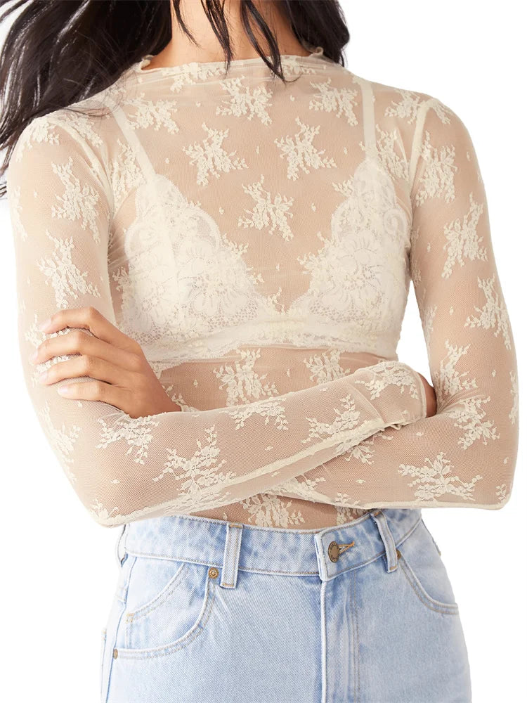 Calista Sheer Floral Lace Top