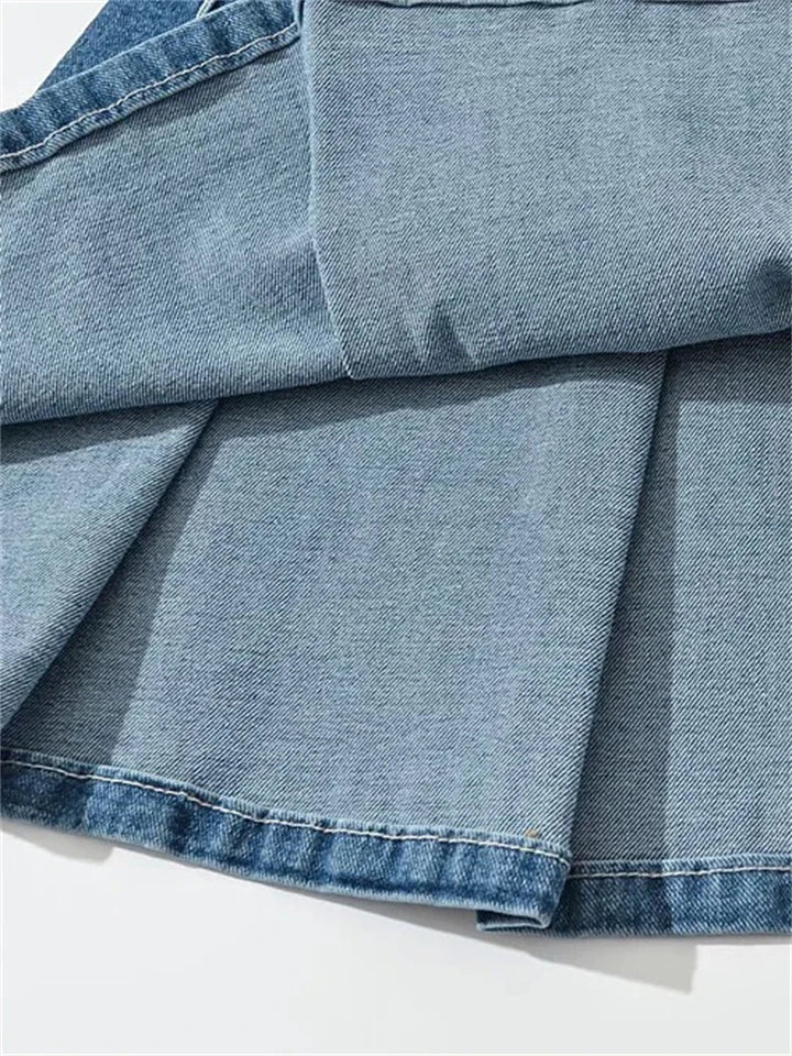 Violetta Buckle Detail Pleated Denim Mini Skirt
