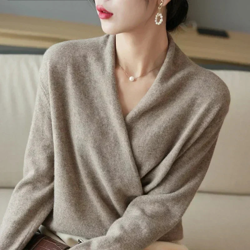 Vivienne Wrap Neck Knit Sweater Top