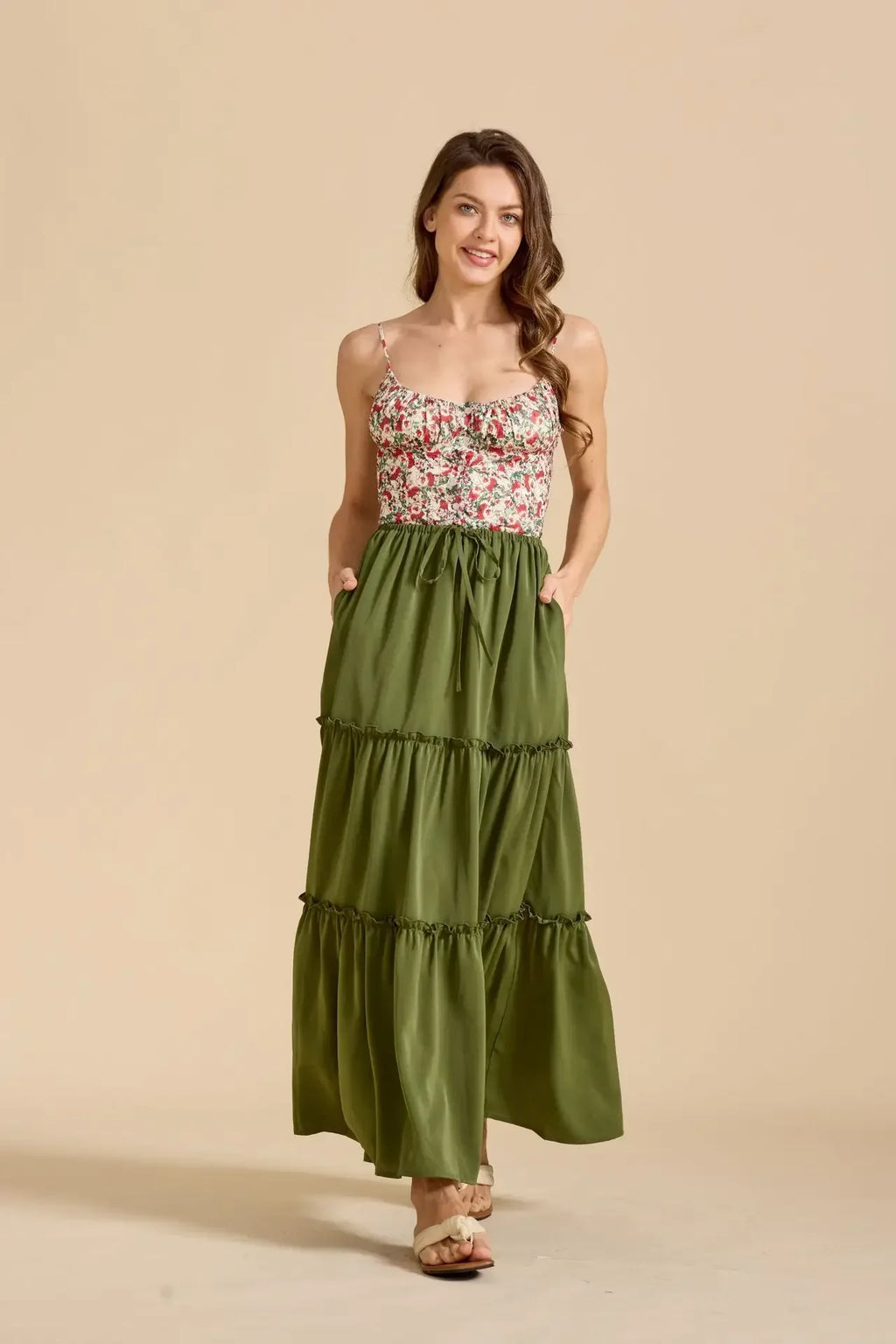 Elarie Floral Drawstring Maxi Skirt