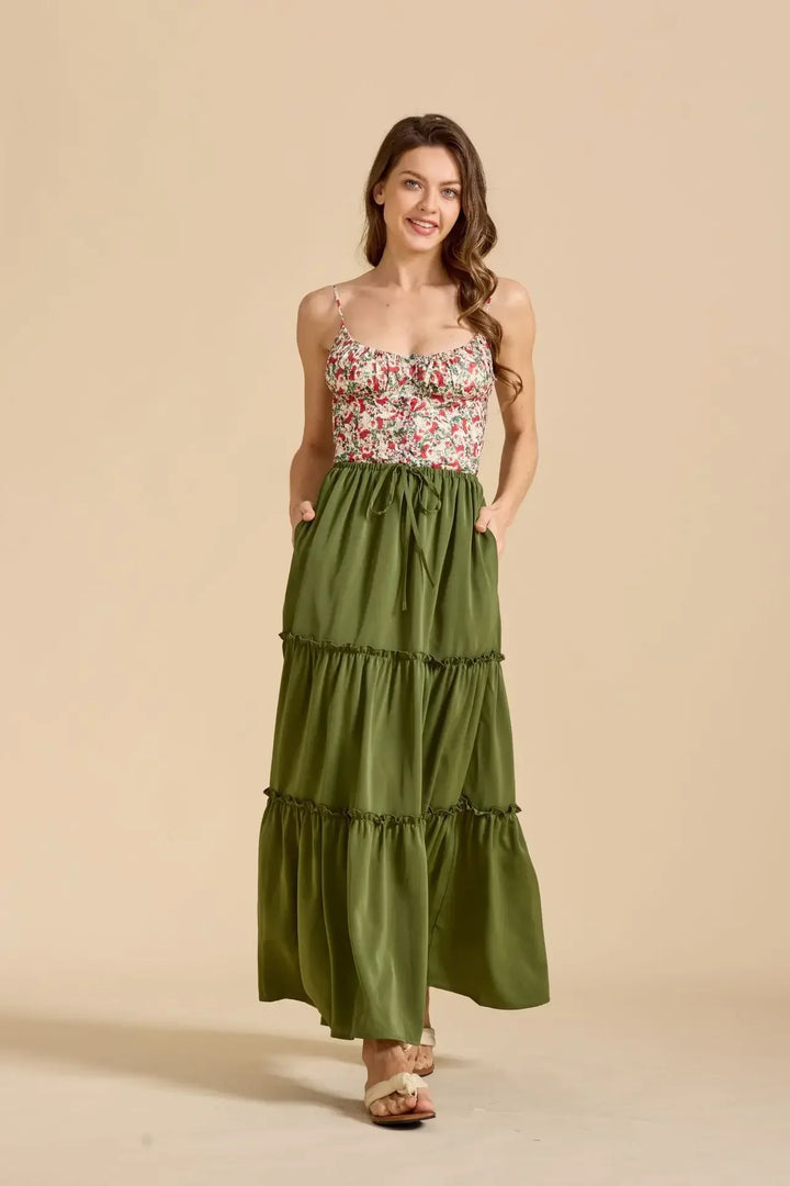 Elarie Floral Drawstring Maxi Skirt
