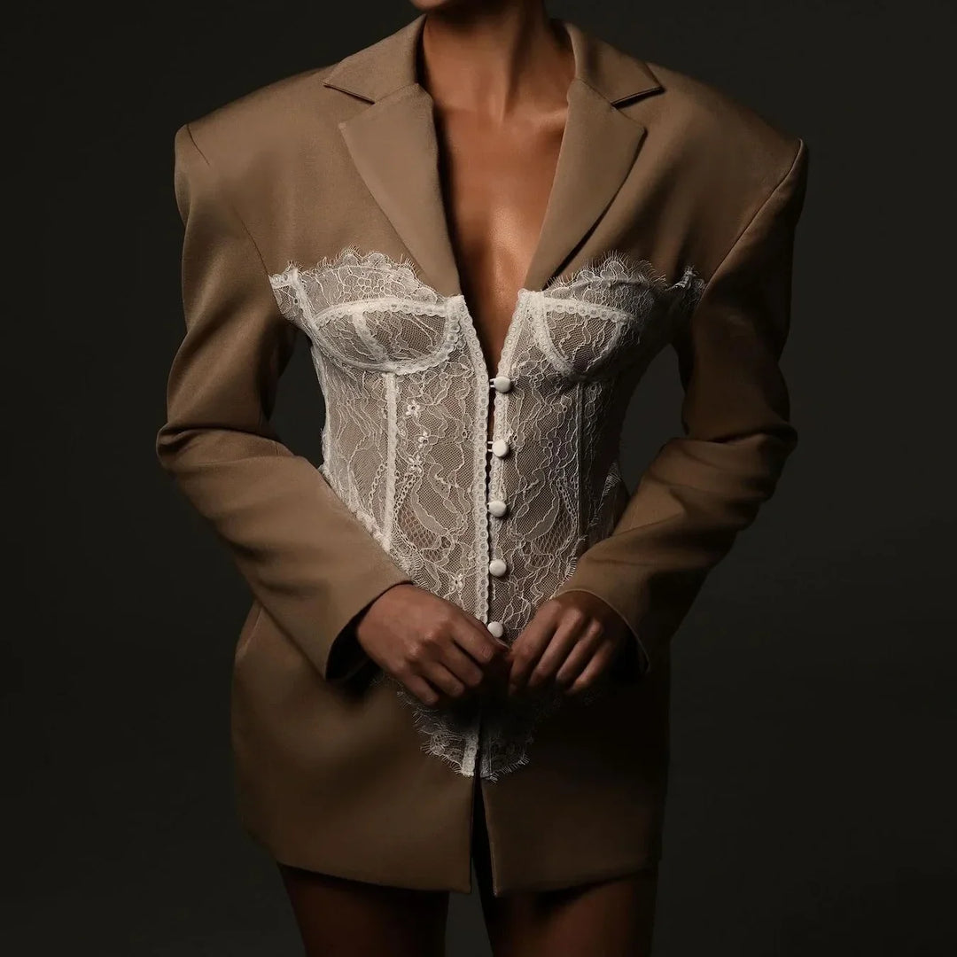 Secrets Lace Corset Blazer Mini Dress