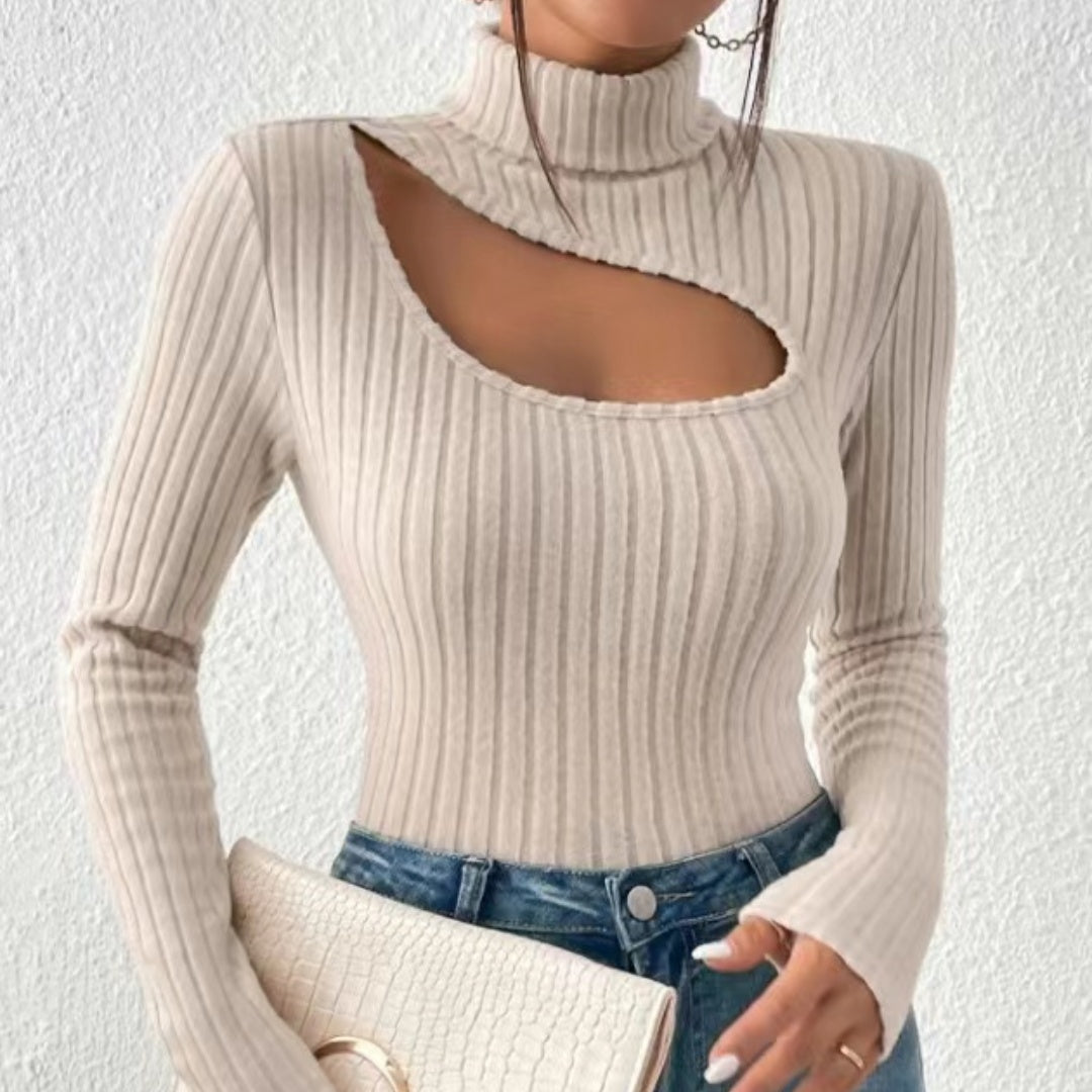 Seraphina Cut Out Rib Knit Turtleneck Top