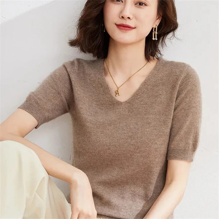 Lorena V Neck Merino Blend Knit Top