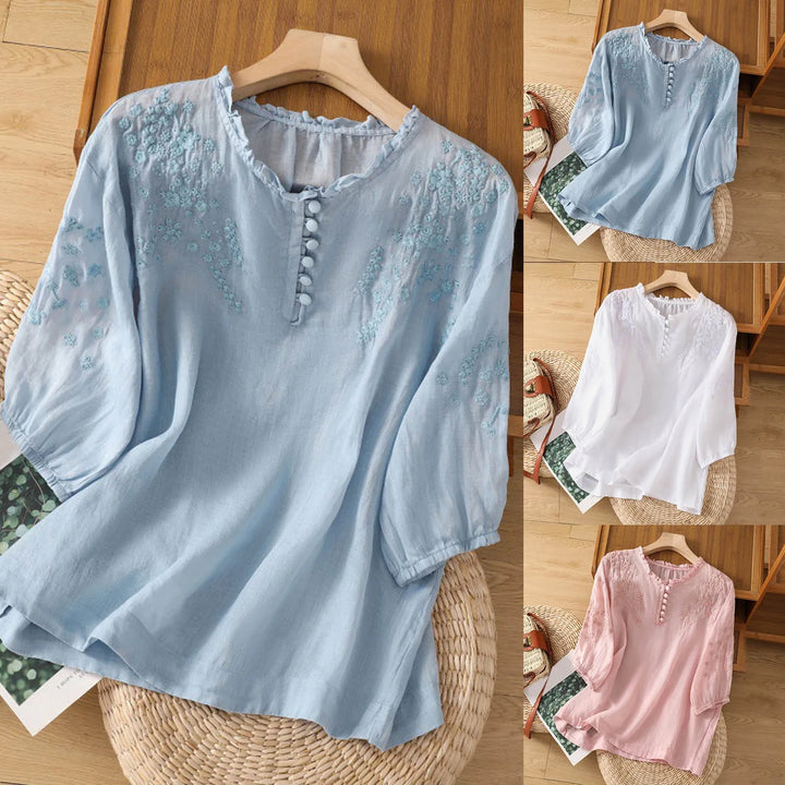 Mireya Embroidered Button Front Blouse
