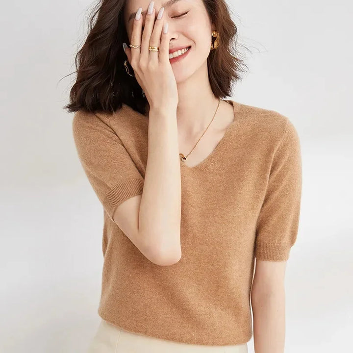 Lorena V Neck Merino Blend Knit Top