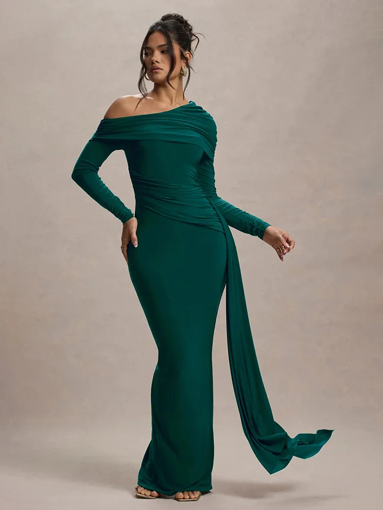 Evangeline Off-Shoulder Ruched Evening Gown