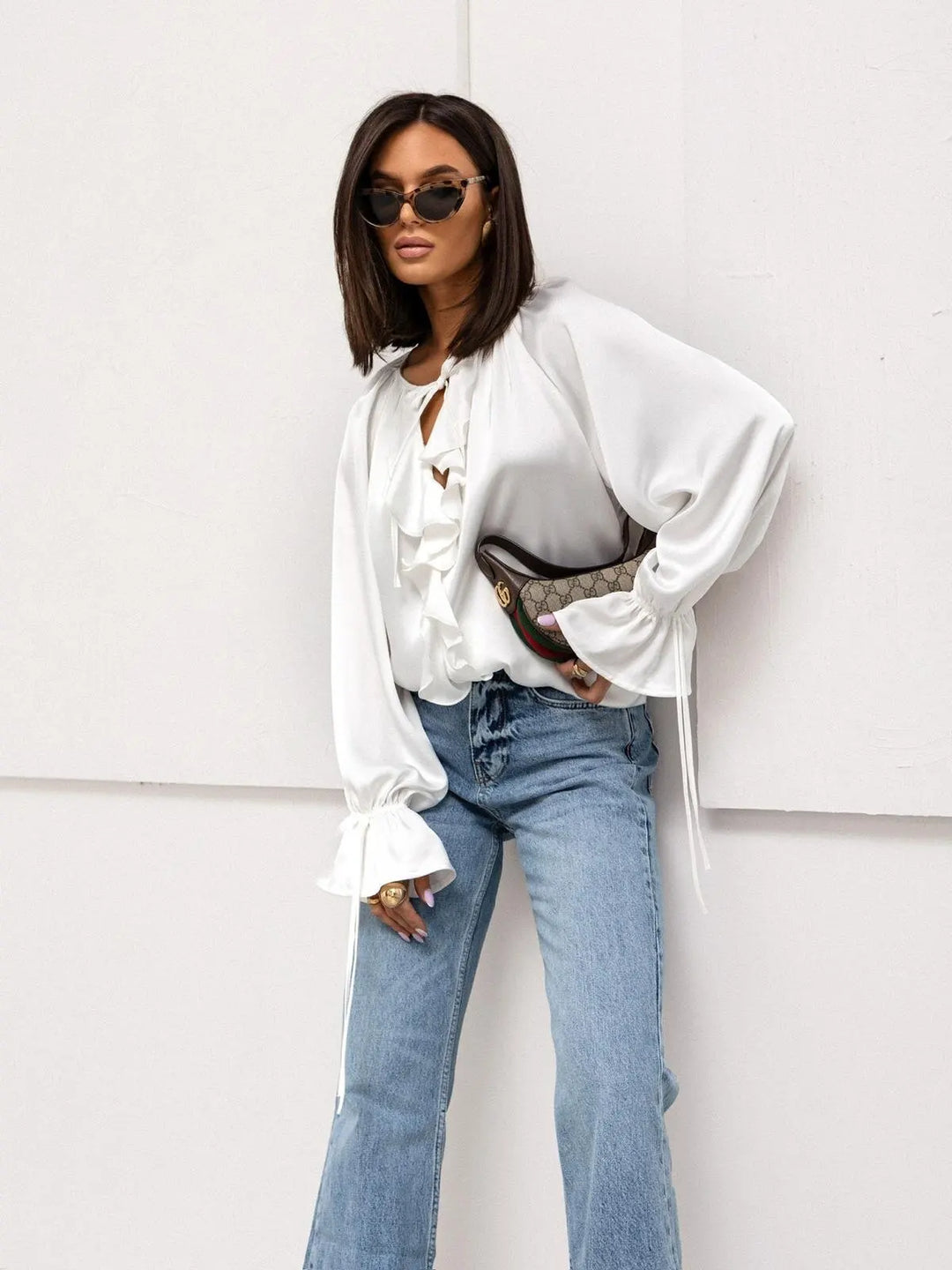 Serelina Satin Ruffle Tie Blouse