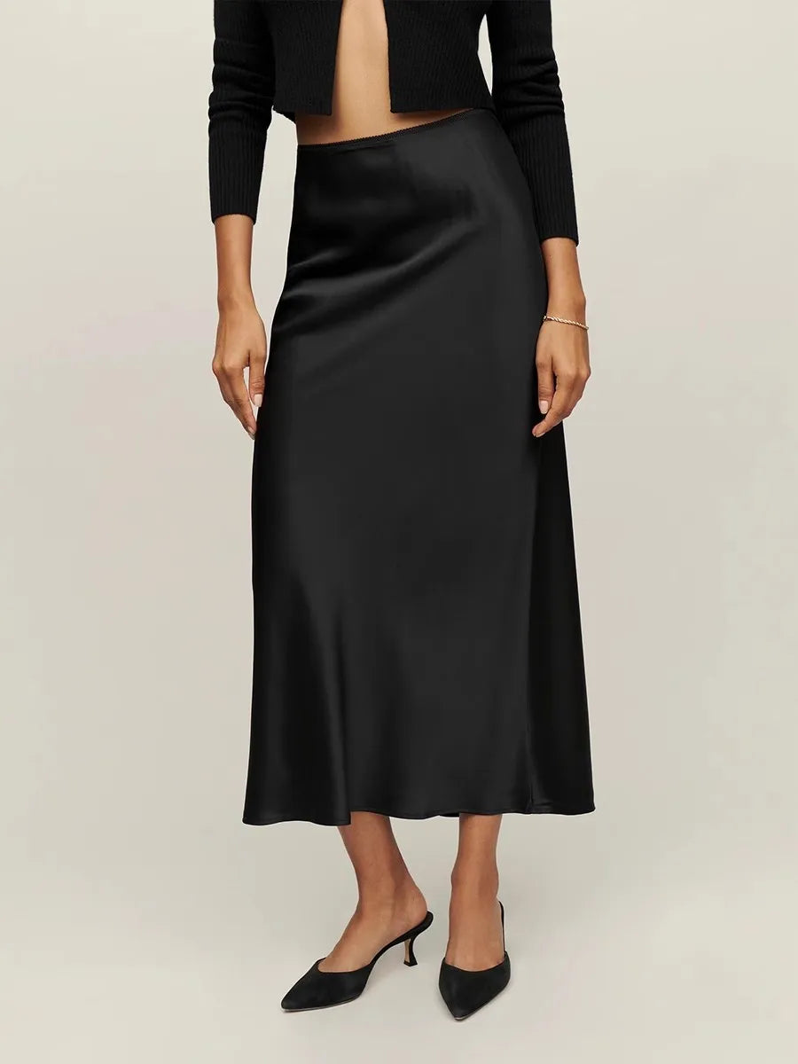 Liora Satin Bias Cut Midi Skirt