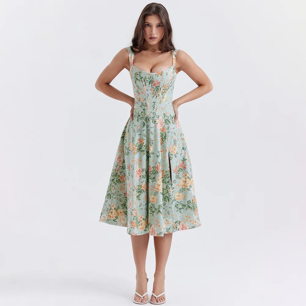 Meadow Muse Floral Corset Midi Dress