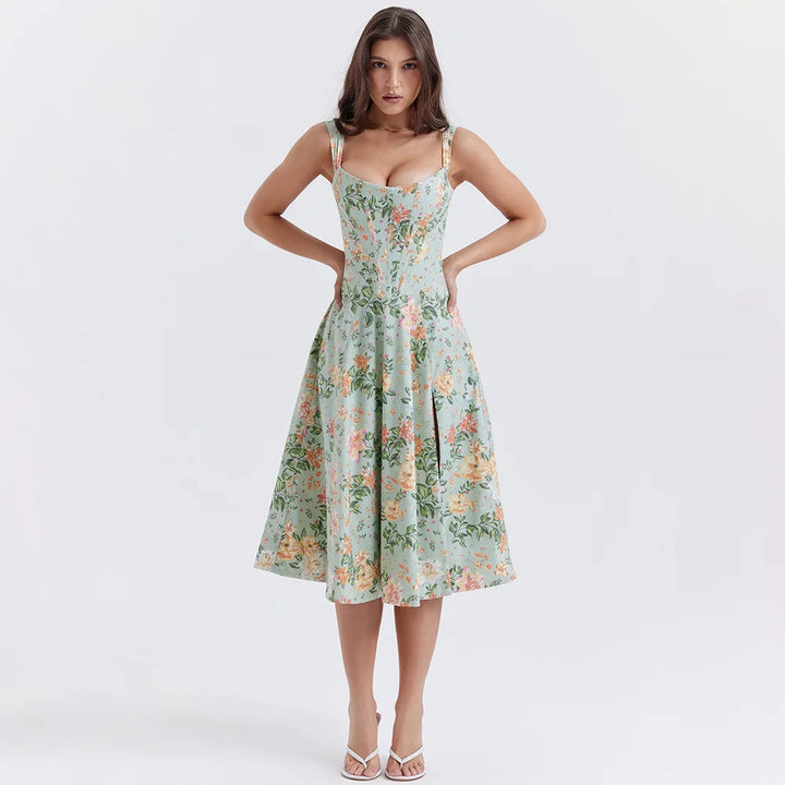 Meadow Muse Floral Corset Midi Dress