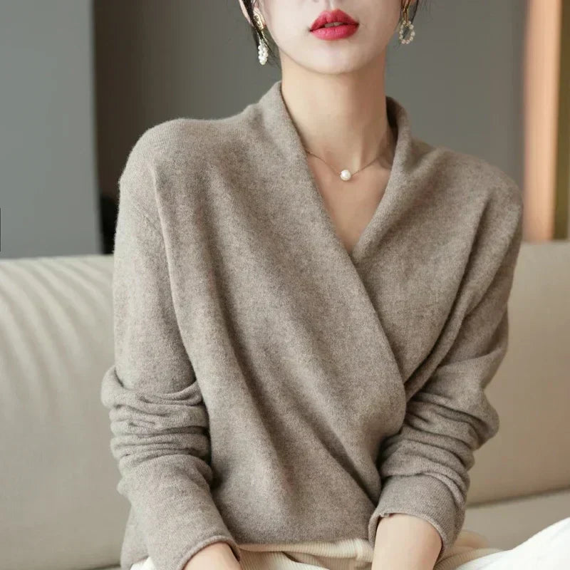 Vivienne Wrap Neck Knit Sweater Top