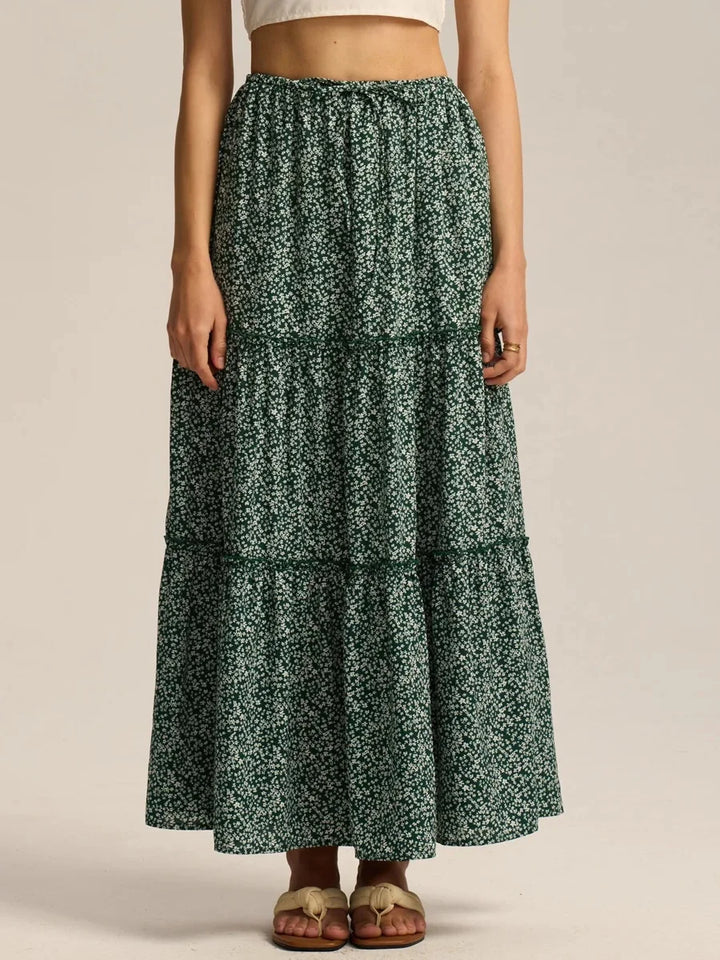 Elarie Floral Drawstring Maxi Skirt