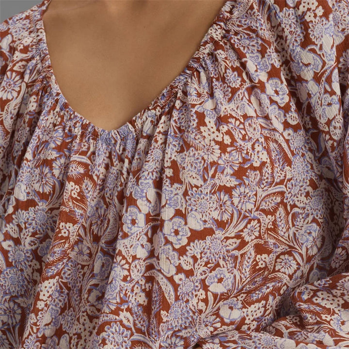 Solenne Boho Floral V Neck Blouse