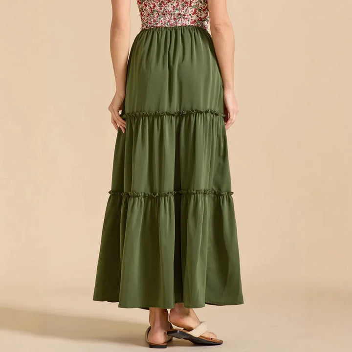 Elarie Floral Drawstring Maxi Skirt