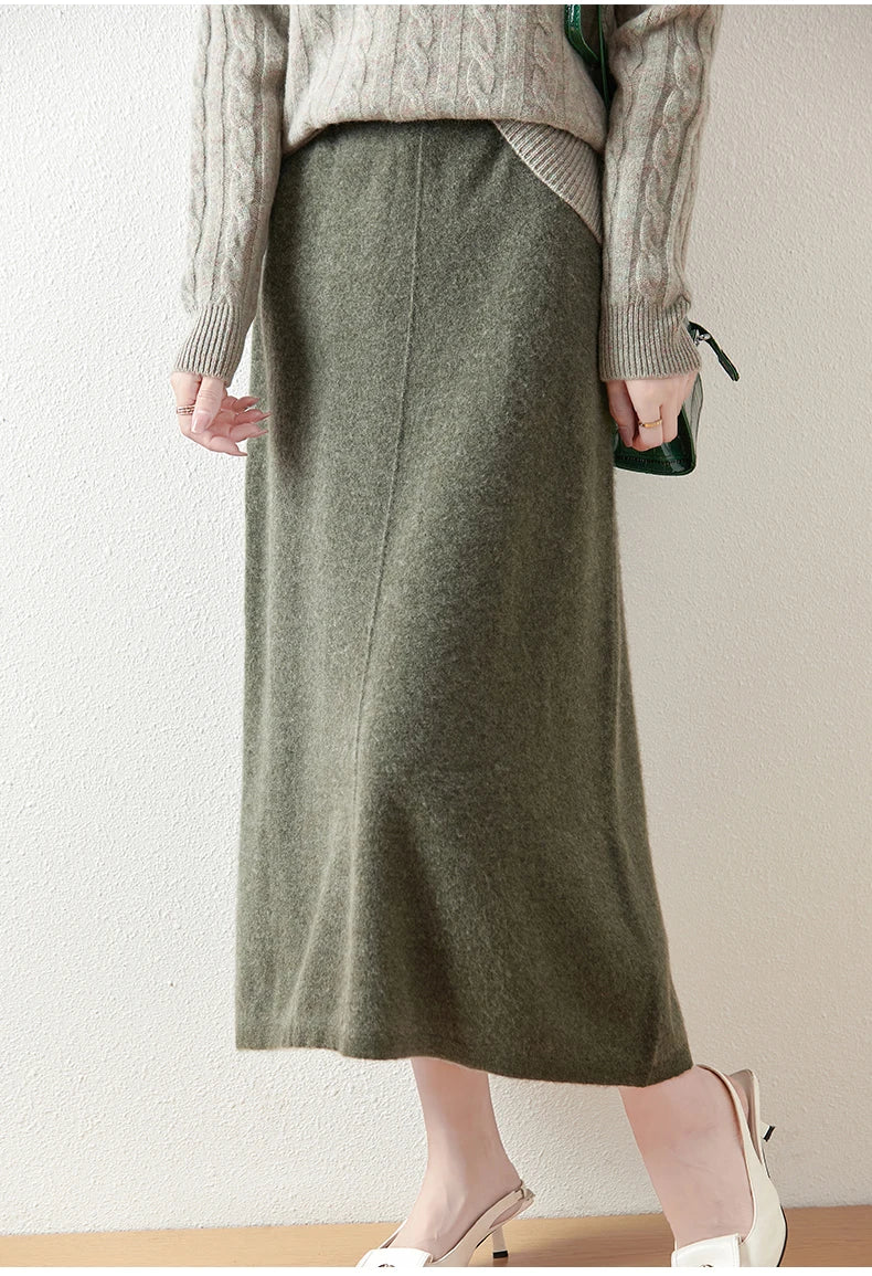 Evelora Merino Wool High Waist Skirt