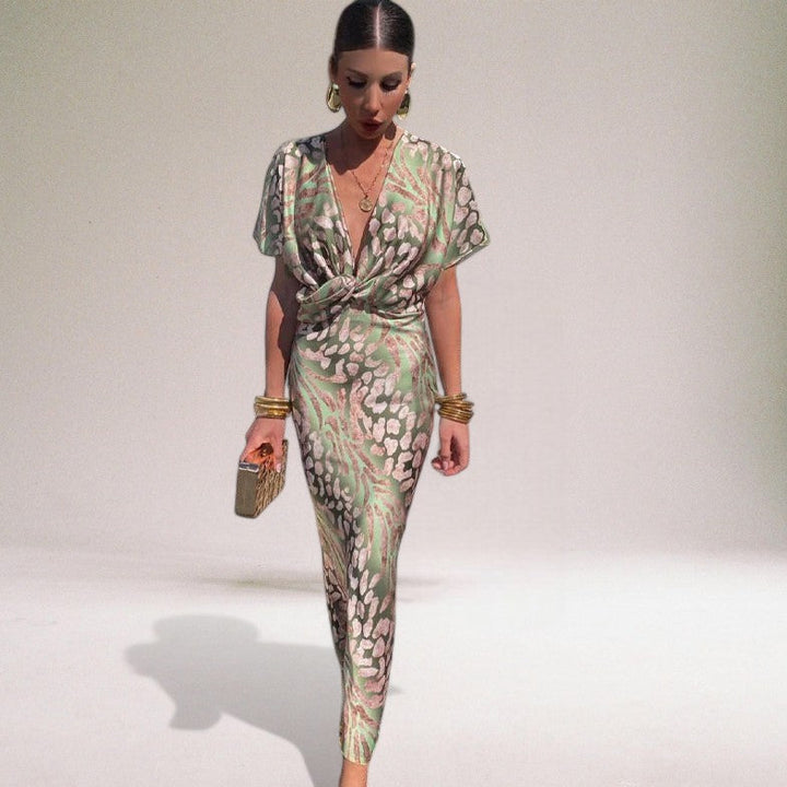 Valentina Elegant Maxi Dress with Unique V-Neck for Women