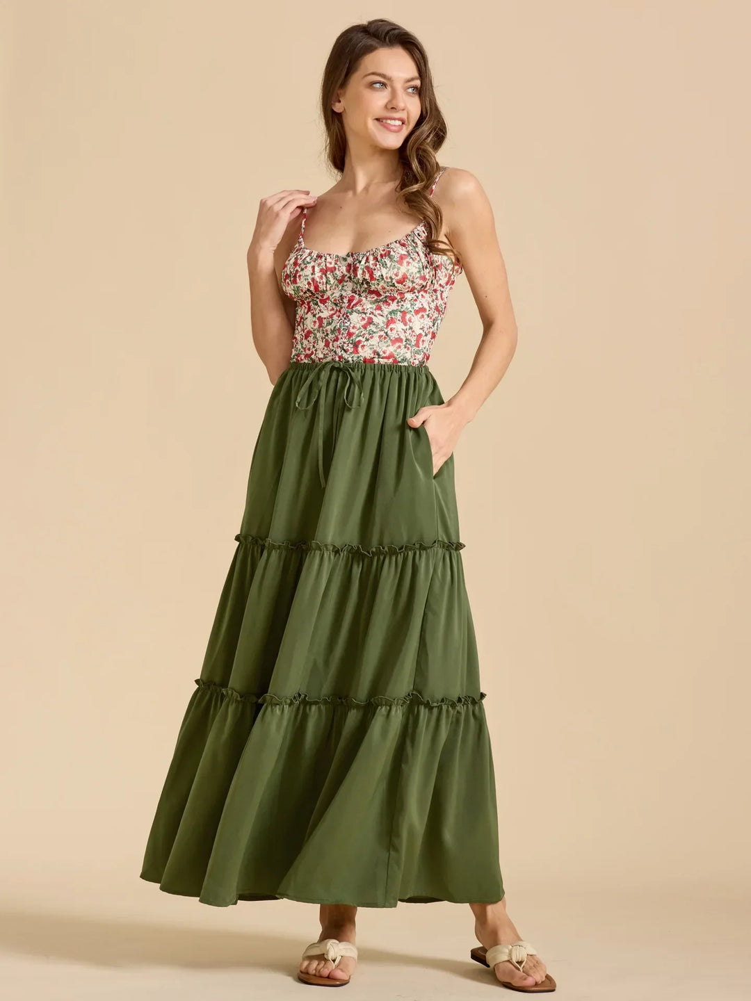 Elarie Floral Drawstring Maxi Skirt