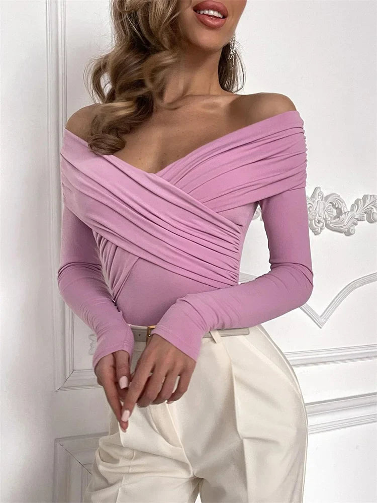 Virella Off Shoulder Pleated Long Sleeve Top