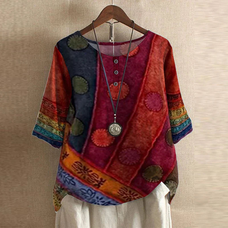 Virella Retro Print Relaxed Blouse