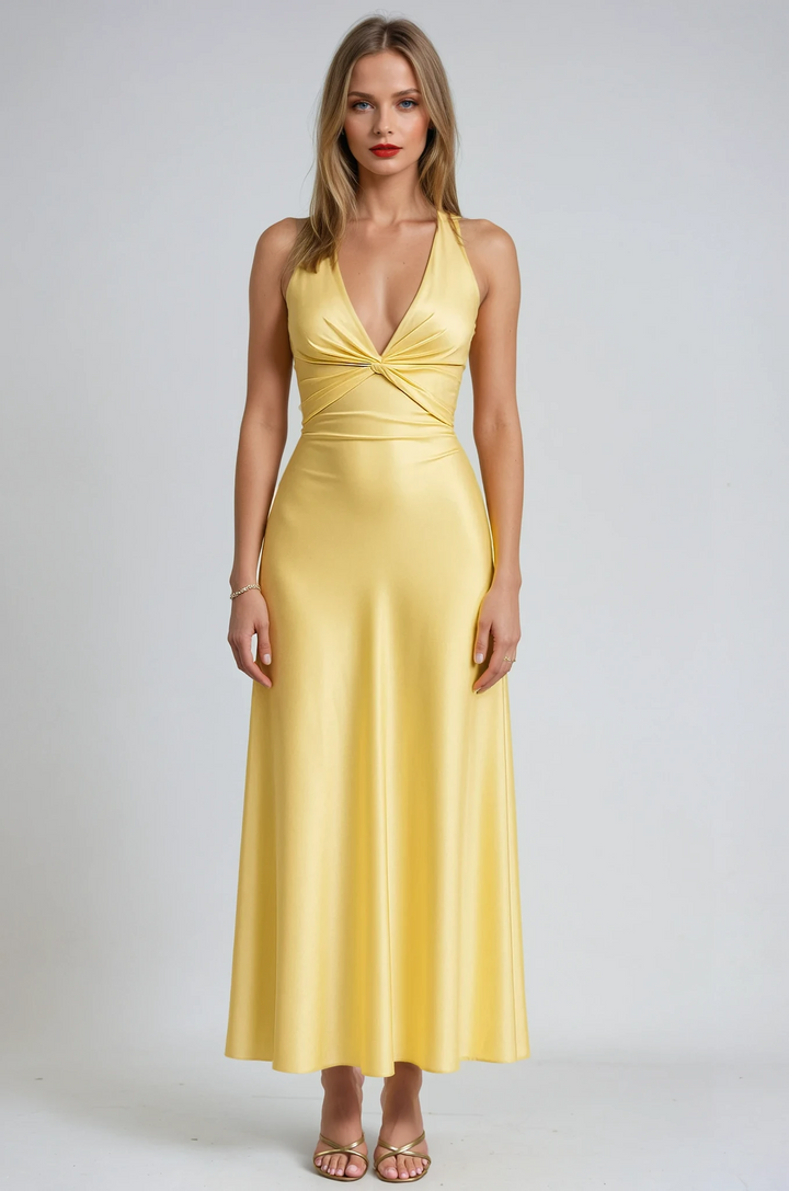 Aria Satin Halter Prom Maxi Gown