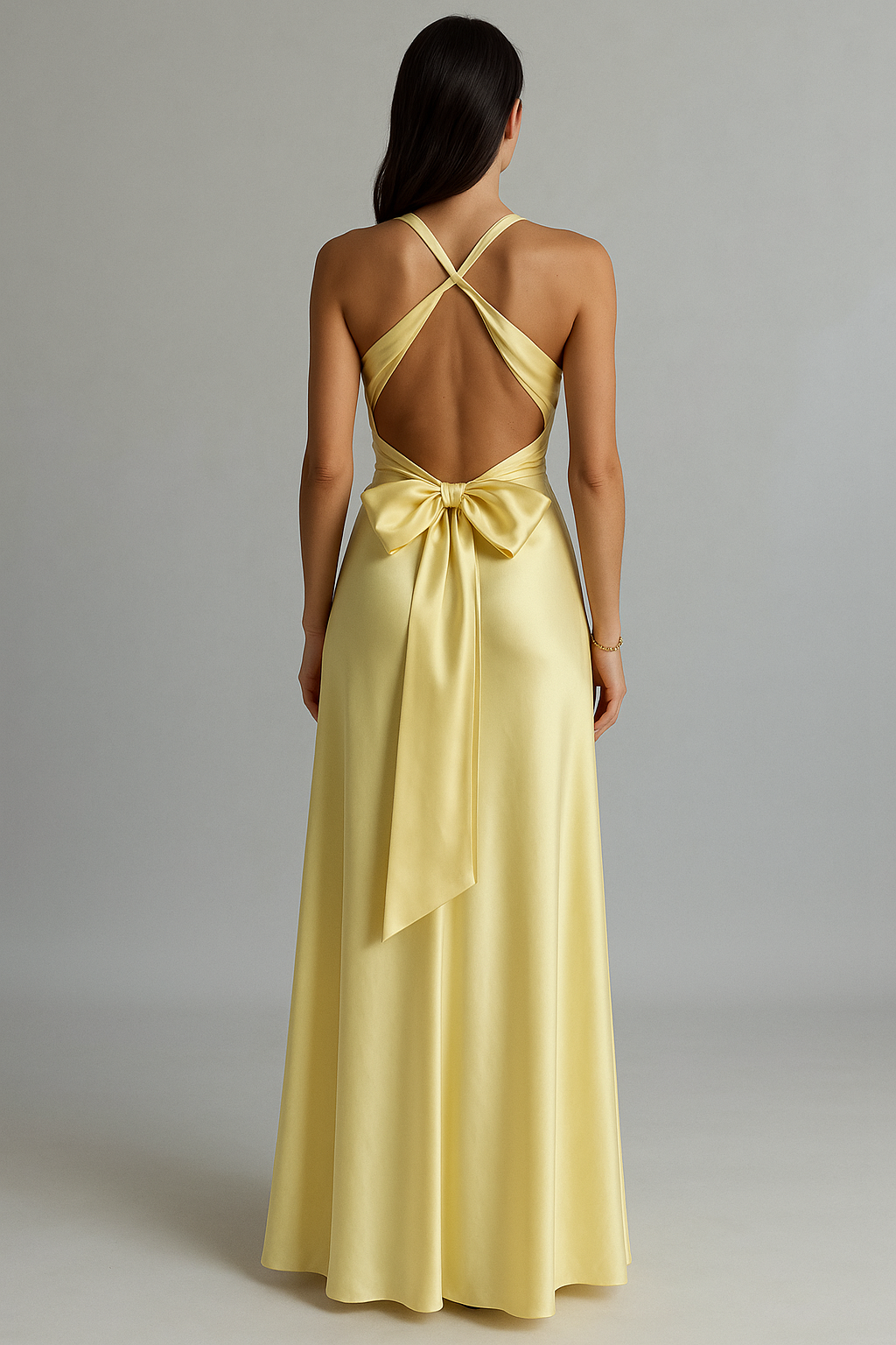 Aria Satin Halter Prom Maxi Gown