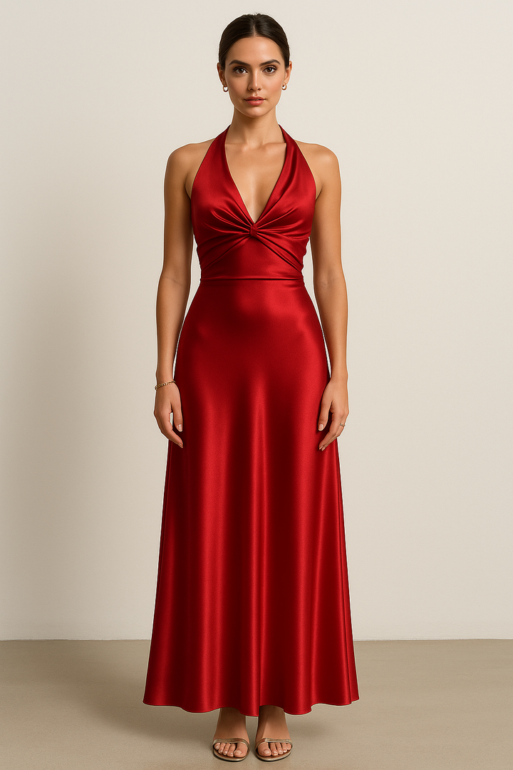 Aria Satin Halter Prom Maxi Gown