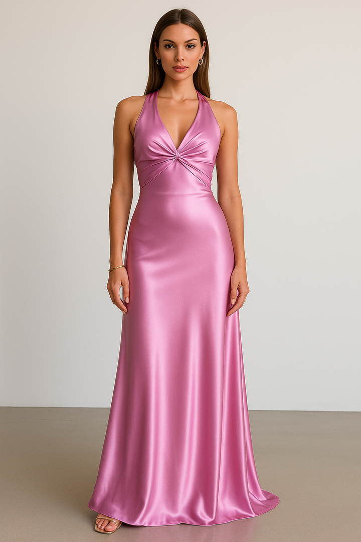 Aria Satin Halter Prom Maxi Gown