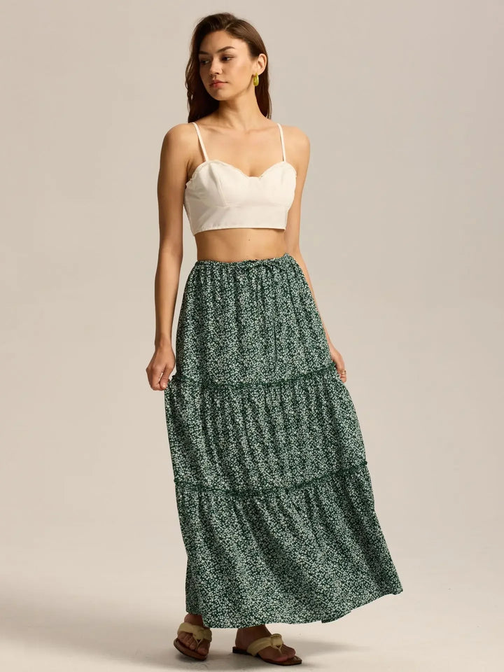 Elarie Floral Drawstring Maxi Skirt