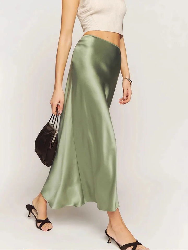 Liora Satin Bias Cut Midi Skirt