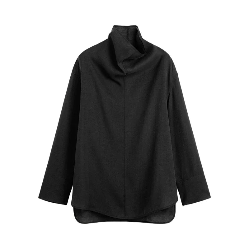 Violette Draped Linen High Neck Top