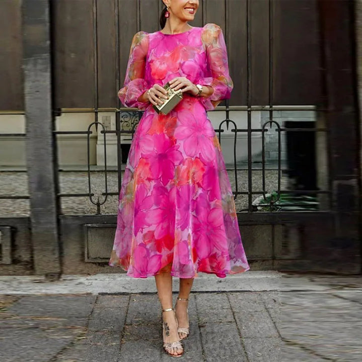 Long Sleeve Floral Wedding Guest Dress for Women